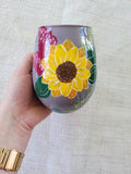 Hand Painted Sunflower Wine Glass