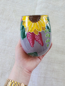 Hand Painted Sunflower Wine Glass