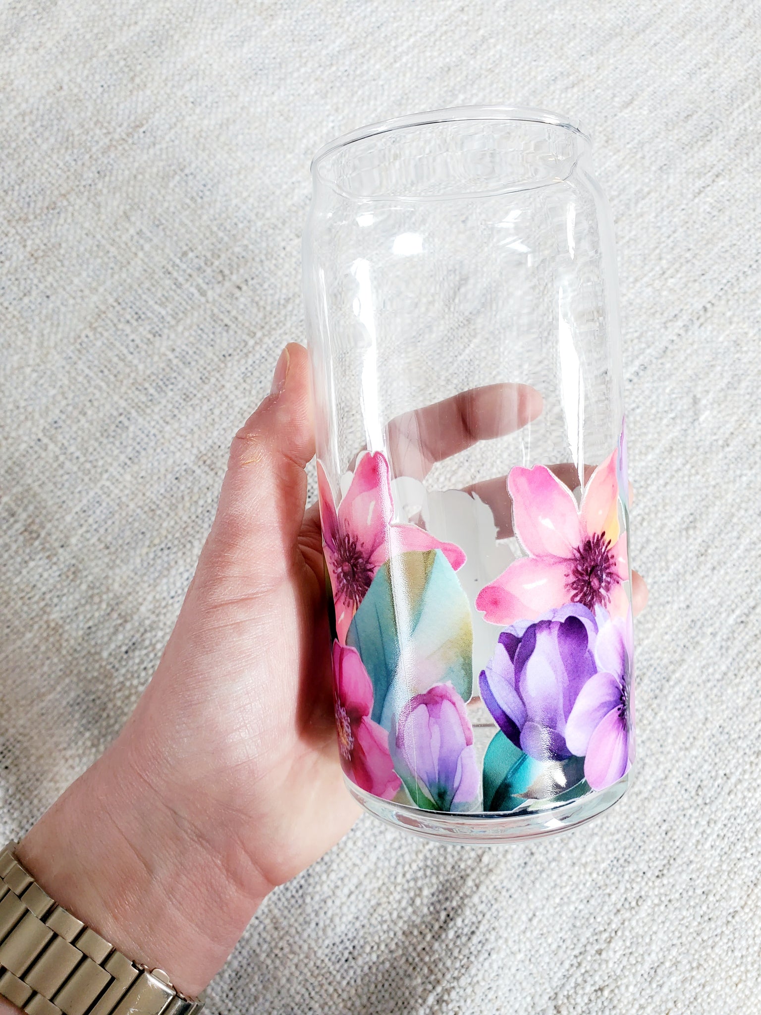 20oz Floral Glass Can