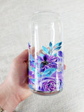 20oz Purple Watercolor Flowers Glass Can