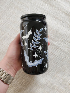 16oz Spooky Bats - Black Glass Can