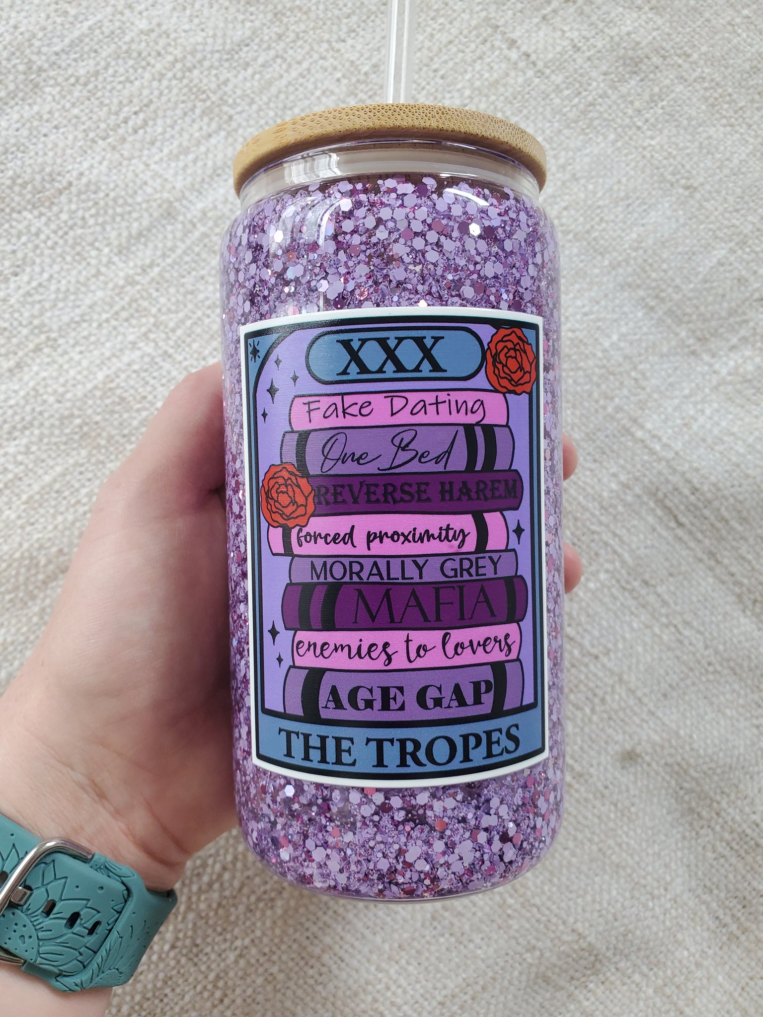 16oz Spicy Book Tropes Tarot Card - Snow globe Glass Tumbler Style