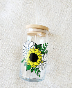 16oz Flowers -Glass Can