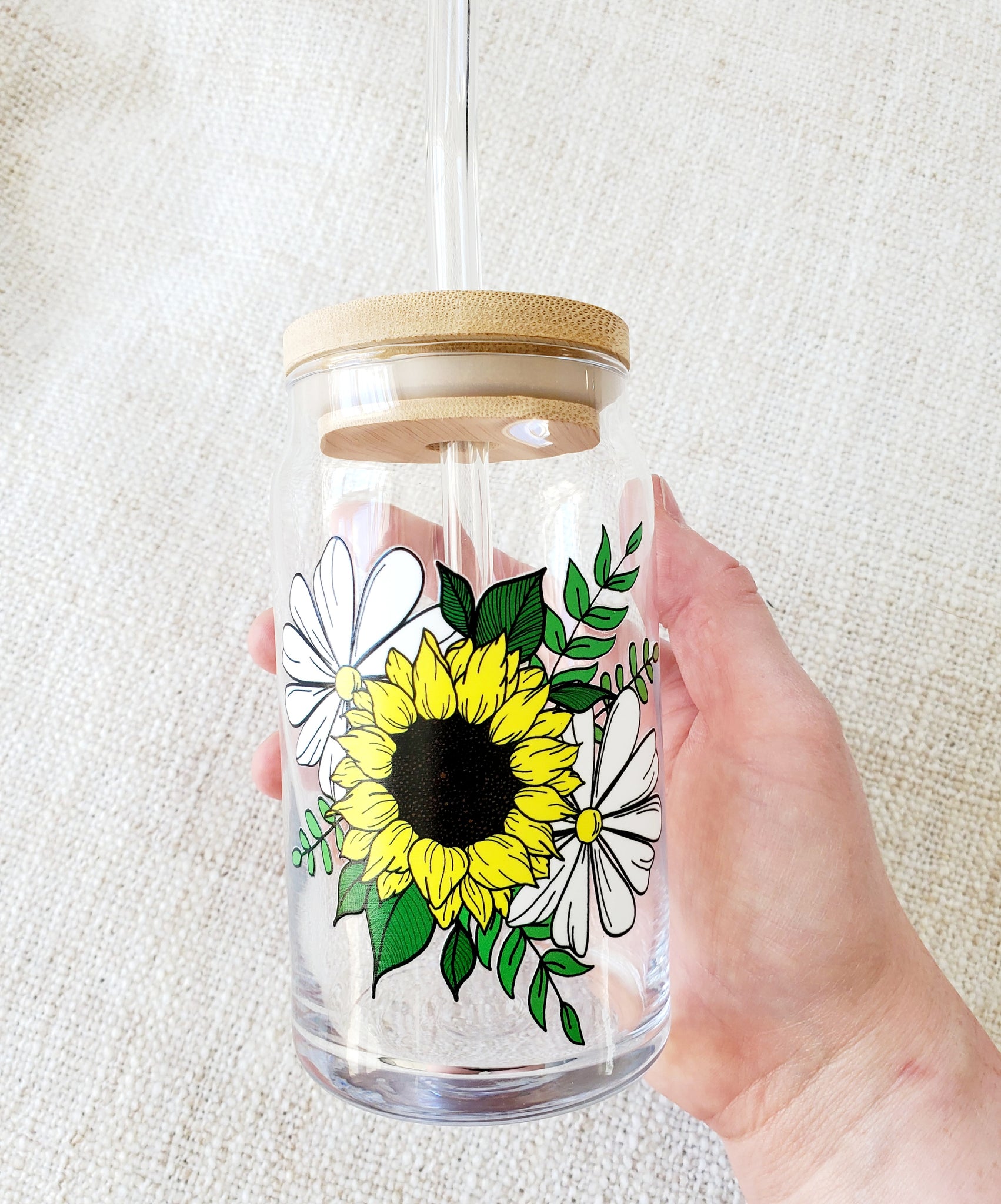 16oz Flowers -Glass Can