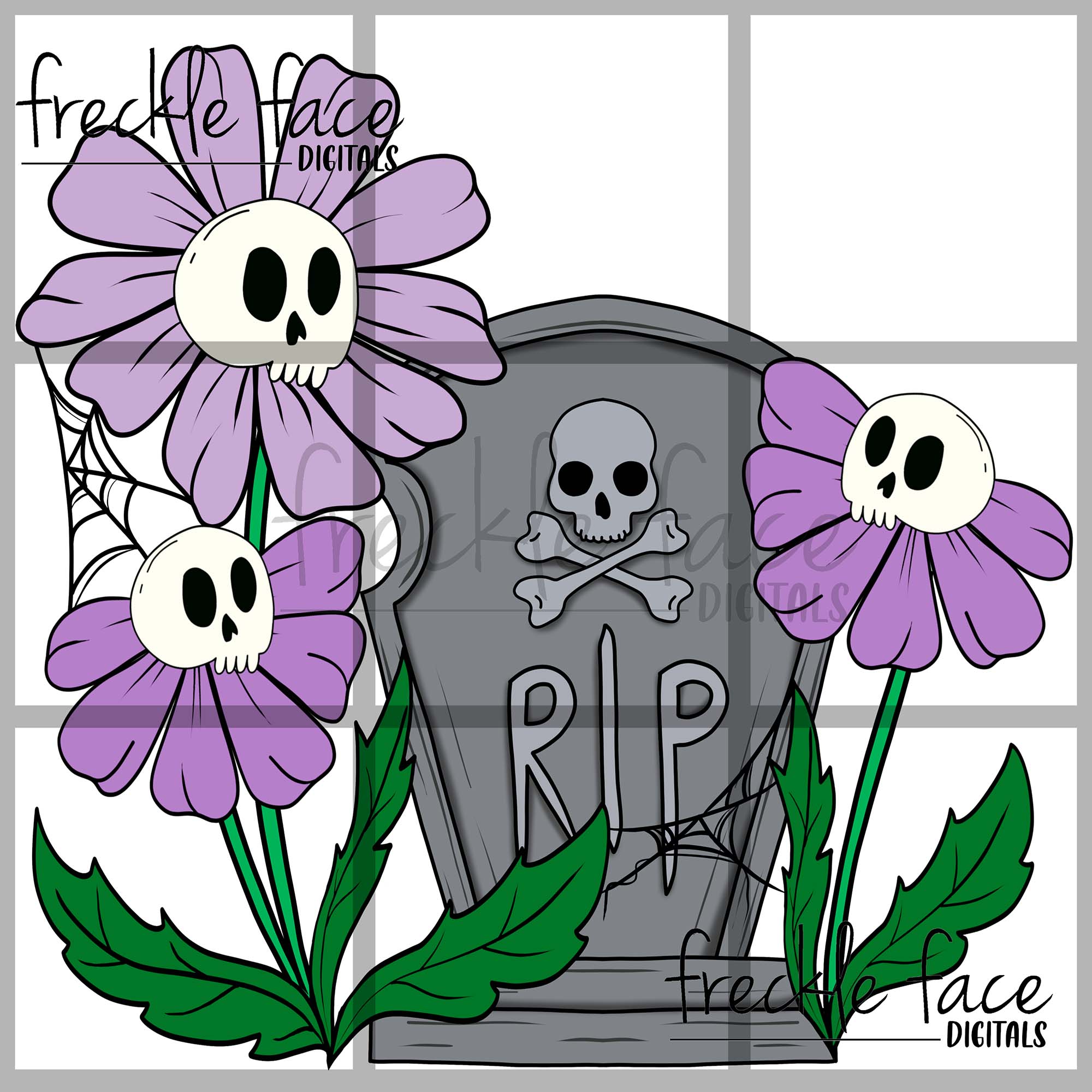 Skull Flowers Tombstone