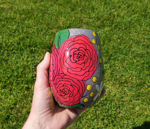 Hand Painted Floral Wine Glass - Neutrals