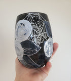 Flowers and Webs - Hand Painted Wine Glass