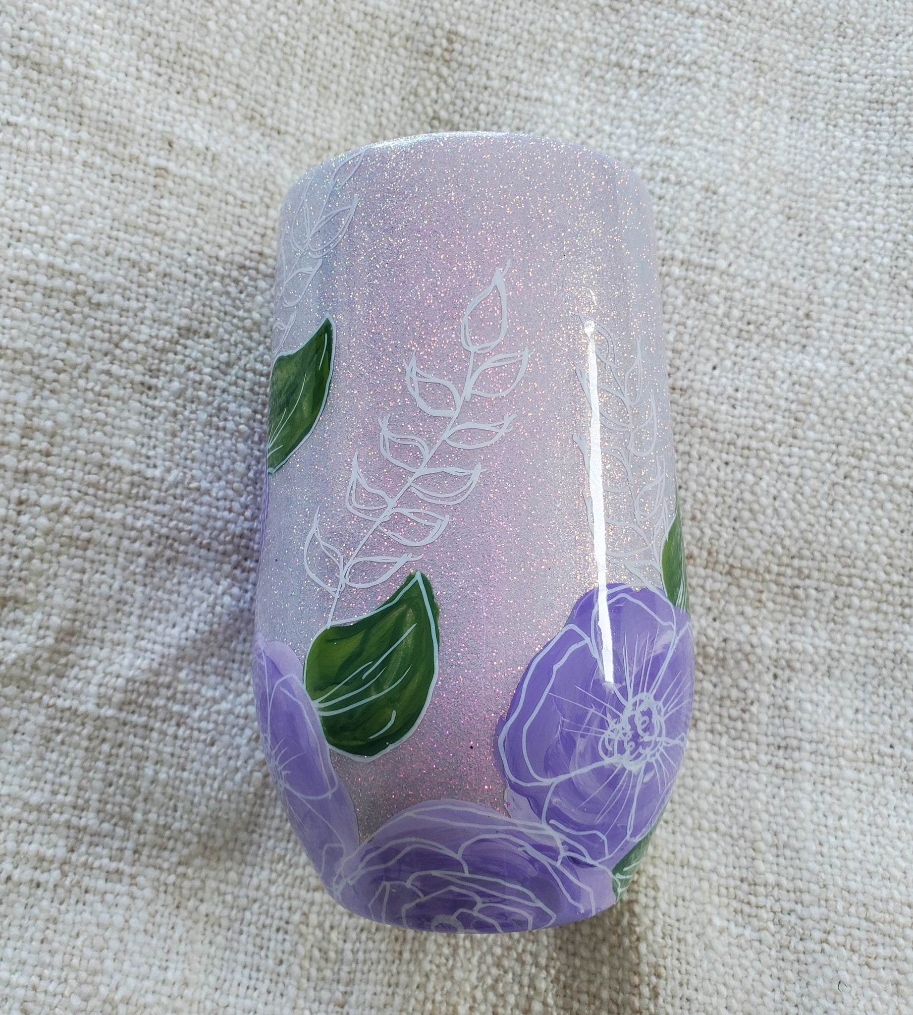 Purple Hand Painted Flowers - Wine Tumbler 17oz