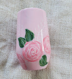 Pink Hand Painted Flowers - Wine Tumbler 17oz