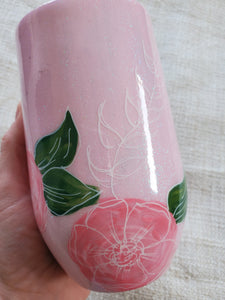 Pink Hand Painted Flowers - Wine Tumbler 17oz