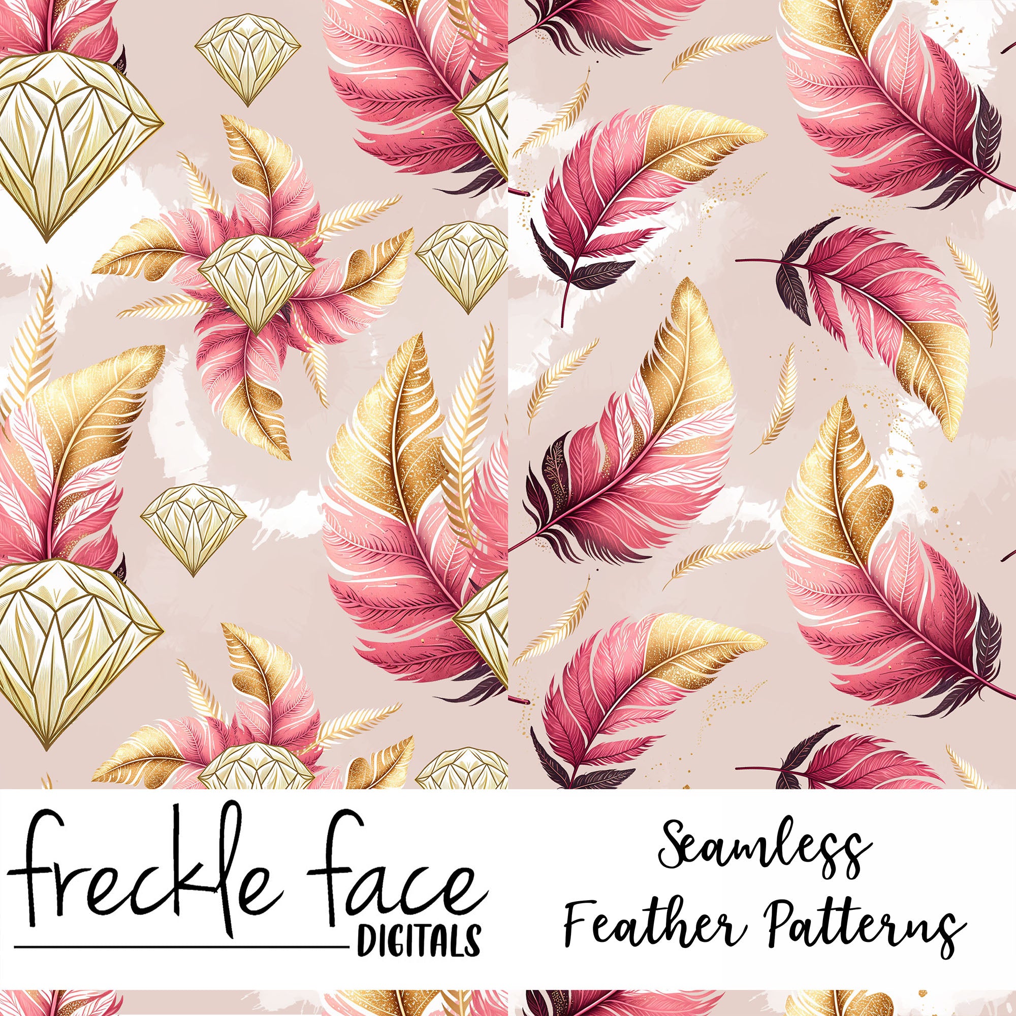 Seamless Feather and Diamonds Patterns